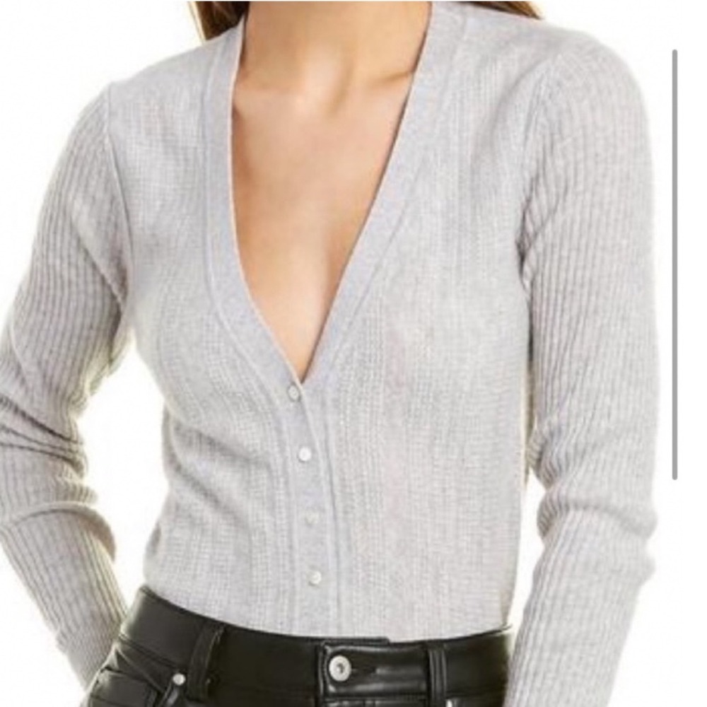 Club Monaco Gray Cashmere Cropped Cable Knit V Neck Cardigan Size XS